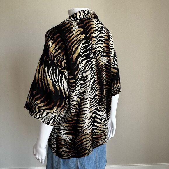 Vintage Animal Leopard Striped Button Up Short Sleeve Summer Top - Picture 5 of 7